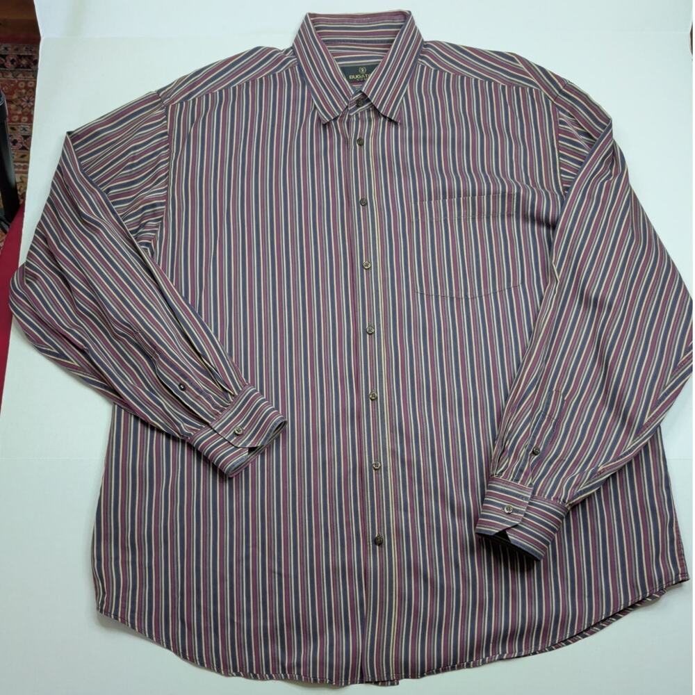 Bugatchi Uomo Men's Button Down Dress Shirt XXL Purple Gray Blue Stripes Cotton